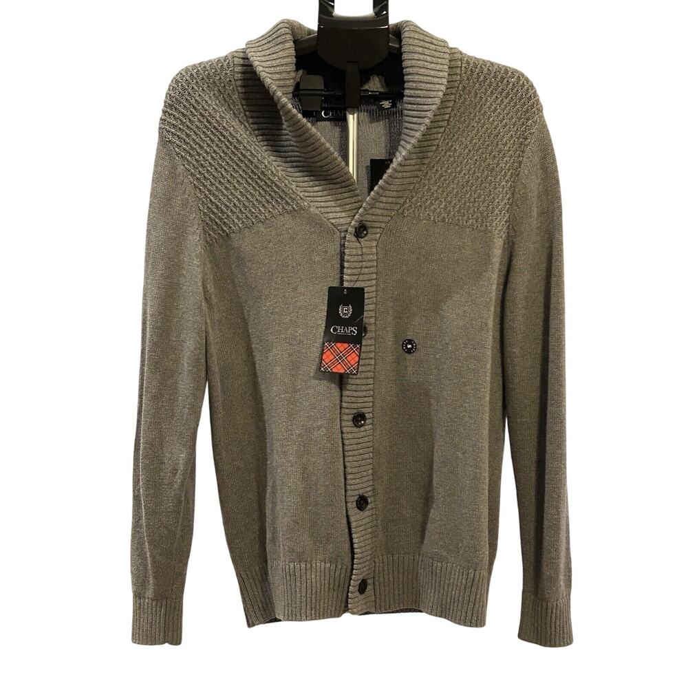 NWT Chaps Grey Heather Button Up Cardigan Men's size S
